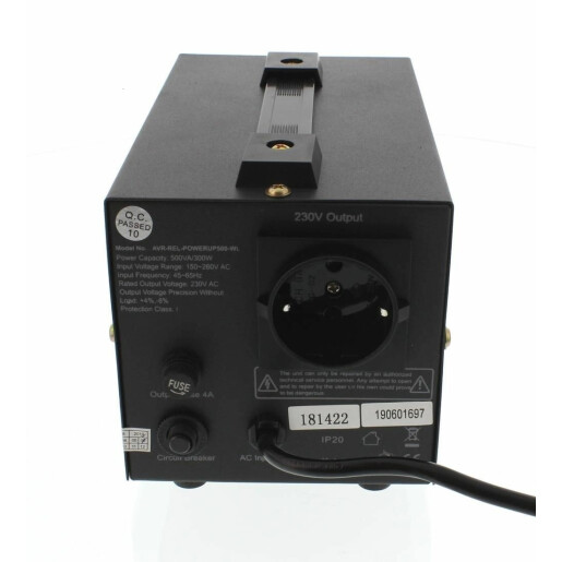 Stabilizator automat de tensiune cu releu 500VA/300W, negru Well.