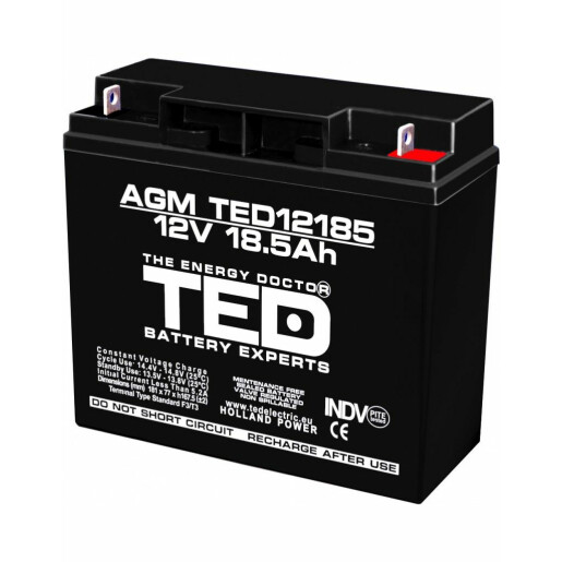 Acumulator stationar 12V 18,5Ah F3 AGM VRLA TED Electric TED12185 Acumulator stationar 12V 18,5Ah F3 AGM VRLA TED Electric TED12185