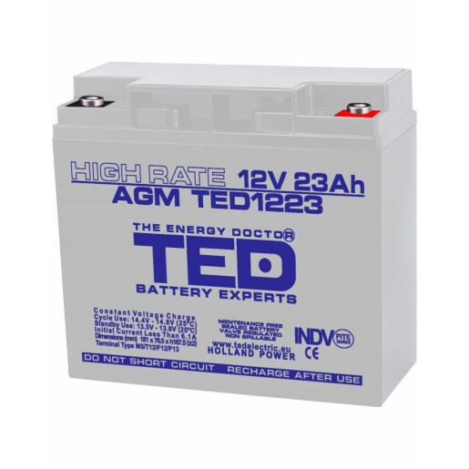 Acumulator stationar 12V 23Ah High Rate M5 AGM VRLA TED Electric TED1223