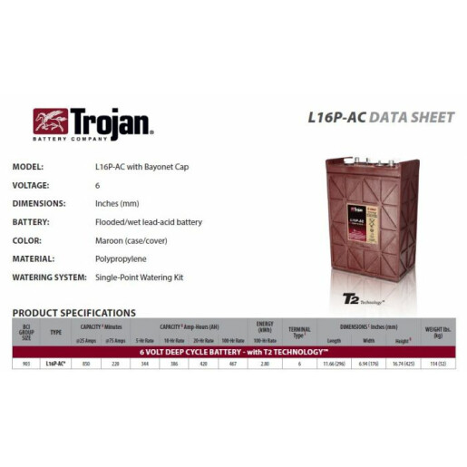 Acumulator Tractiune TROJAN L16P-AC Deep Cycle 6V 420 Ah