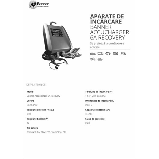 Redresor baterii auto BANNER ACCUCHARGER 6A RECOVERY Redresor baterii auto BANNER ACCUCHARGER 6A RECOVERY