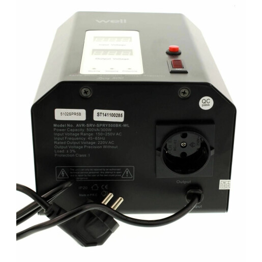Stabilizator automat de tensiune cu servo motor montabil pe perete, 500VA/300W, negru, Well