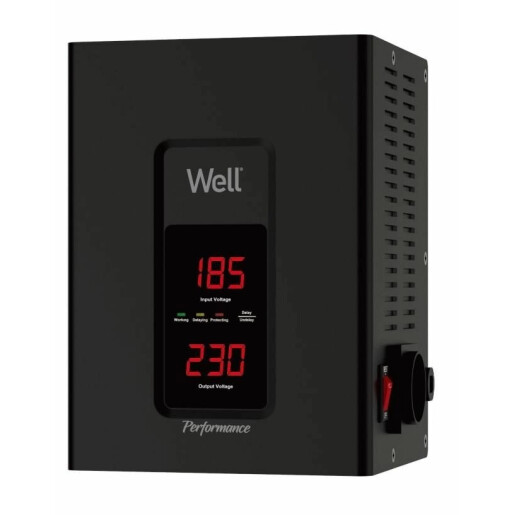 Stabilizator automat de tensiune Well Performance cu servo motor 1000VA/600W, negru