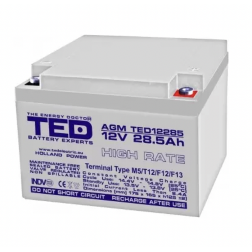 Acumulator stationar 12V 28,5Ah High Rate M5 AGM VRLA TED Electric