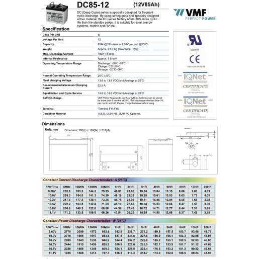 Acumulator VMF 12V  85Ah 
