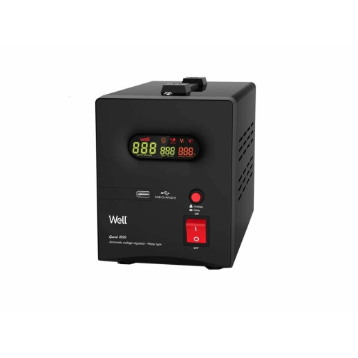 Stabilizator automat de tensiune cu releu 1500VA/900W, negru Well