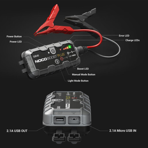 Robot Pornire Auto, Jump Starter Auto 12V Portabil, Curent Pornire 1000A Litiu-Ion, Noco Boost GB40
