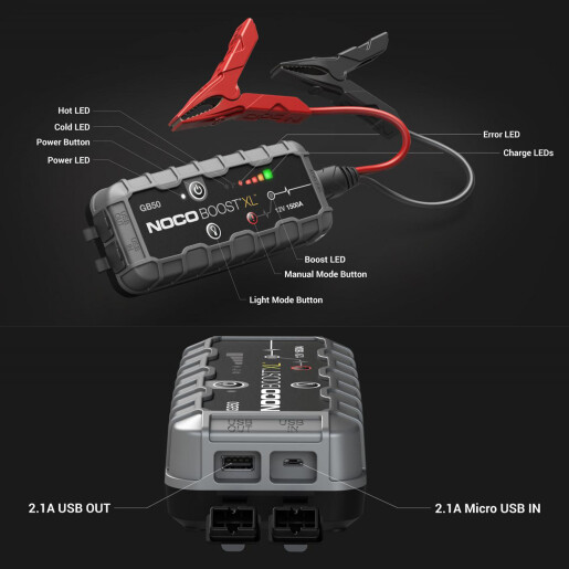 Robot Pornire Auto, Jump Starter Auto 12V Portabil, Curent Pornire 1500A Litiu-Ion, Noco Boost GB50