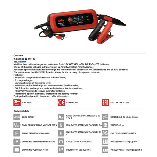 Redresor Auto TELWIN 6V / 12V ( WET, GEL, AGM, MF, PbCa, EFB )