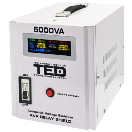 Stabilizator tensiune 5000VA 3000W 230V cu 2 iesiri Schuko si sinusoidala pura + ecran LCD cu valorile tensiunii, TED Electric TED000187