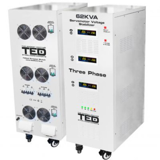 Stabilizator trifazat 62KVA 48KW cu ServoMotor si sinusoidala pura + ecran LCD cu valorile tensiunii, TED Electric TED000217