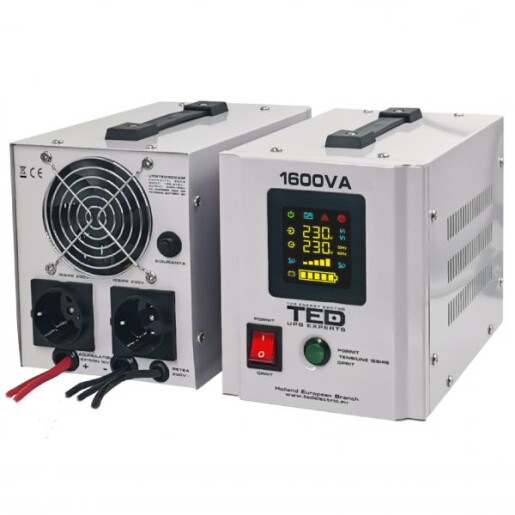 UPS Pentru Centrala, Sursa Curent Centrala 1600VA 1050W cu Ecran LCD si Sinusoidala Pura, Utilizeaza 2x Baterie 12V, Ted Electric TED000330