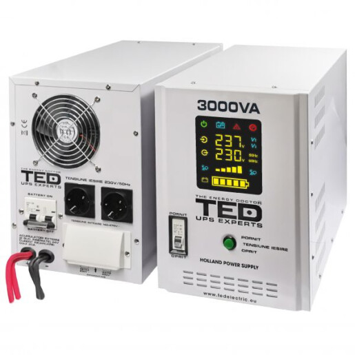 UPS Pentru Centrala, Sursa Curent Centrala 3000VA 2100W cu Ecran LCD si Sinusoidala Pura, Utilizeaza 2x Baterie 12V, Ted Electric TED001672
