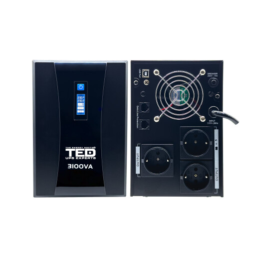 UPS 3100VA 1800W cu Stabilizator si Management, 3x Schuko, Ecran LCD si 4x Acumulator 12V 9Ah, TED Electric TED004673