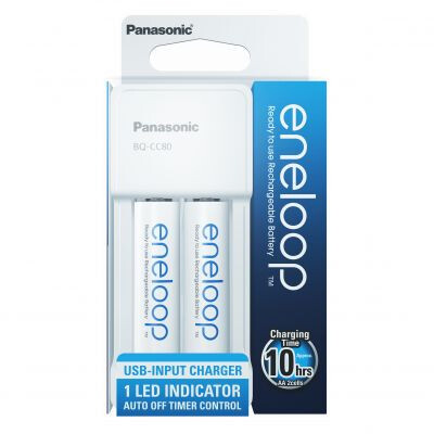 Incarcator Eneloop COMPACT cu USB, include 2 x AA R6 1900mAh, K-KJ80MCC20USB
