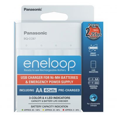 Incarcator Eneloop cu USB si booster, include 4 x AA R6 1900mAh, K-KJ87MCC40USB
