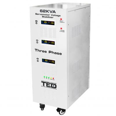 Stabilizator trifazat 62KVA 48KW cu ServoMotor si sinusoidala pura + ecran LCD cu valorile tensiunii, TED Electric TED000217