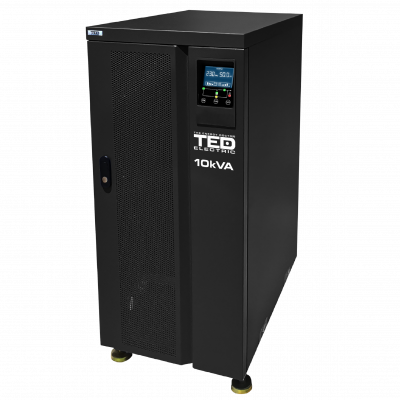 UPS 10KVA 9kW Online cu Dubla Conversie Trifazat Monofazat 3/1, Management si Ecran LCD, Utilizeaza 16x Acumulator 12V 9Ah, TED Electric TED001993
