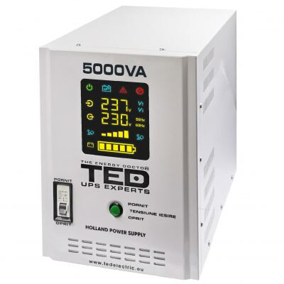 UPS Pentru Centrala, Sursa Curent Centrala 5000VA 3500W cu Ecran LCD si Sinusoidala Pura, Utilizeaza 2x Baterie 12V, Ted Electric TED001689