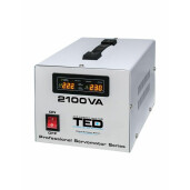 Stabilizator tensiune monofazat 2100VA 1.2KW 1200W cu ServoMotor si 2 iesiri Schuko + ecran LCD cu valorile tensiunii, TED Electric TED000132