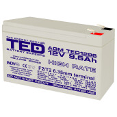 Acumulator stationar 12V 9,6Ah High Rate F2 AGM VRLA TED Electric TED1296