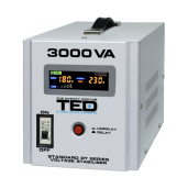 Stabilizator tensiune 3000VA 1800W 230V cu 2 iesiri Schuko si sinusoidala pura + ecran LCD cu valorile tensiunii, TED Electric TED000149