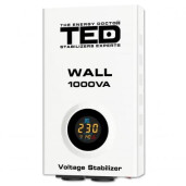 Stabilizator tensiune 1000VA 600W 230V cu 2 iesiri Schuko si sinusoidala pura + ecran LCD si cleme prindere in perete, TED Electric TED000057